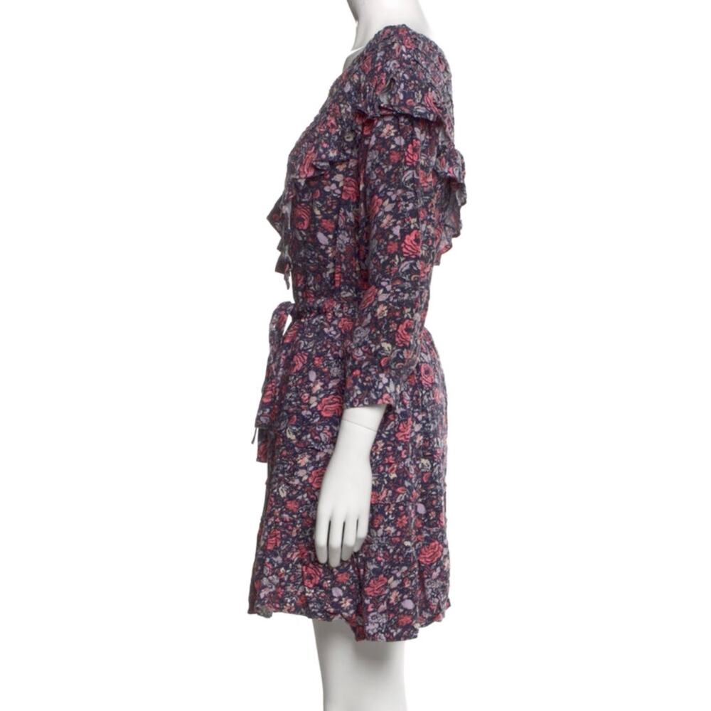 La Vie Rebecca Taylor Toile Flower Block Print Ruffle Trim Mini Dress S - Picture 6 of 10